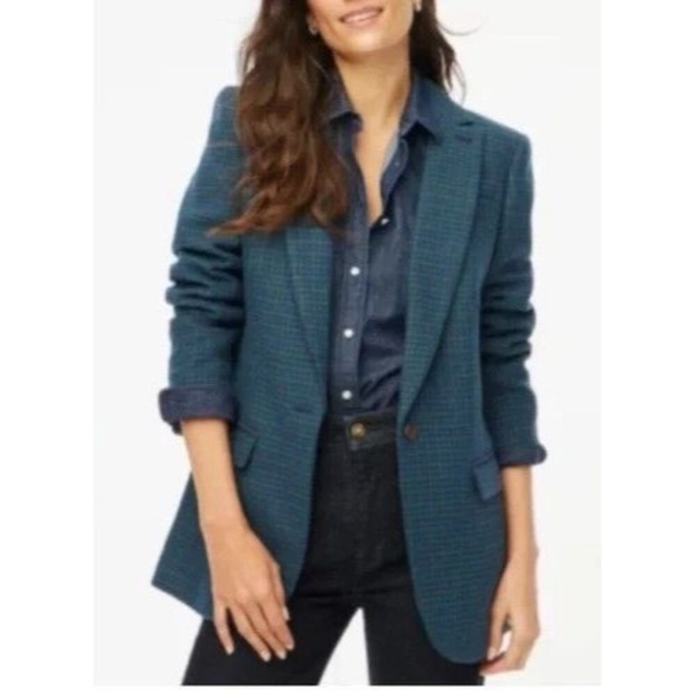 J.Crew Blazer Sz 20 Houndstooth Wool Blend Green Blue Relaxed CC684 2024